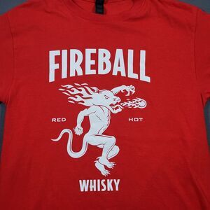 Fireball Whisky Shirt Mens Medium Red Short Sleeve Devil Spitting Fire Graphic